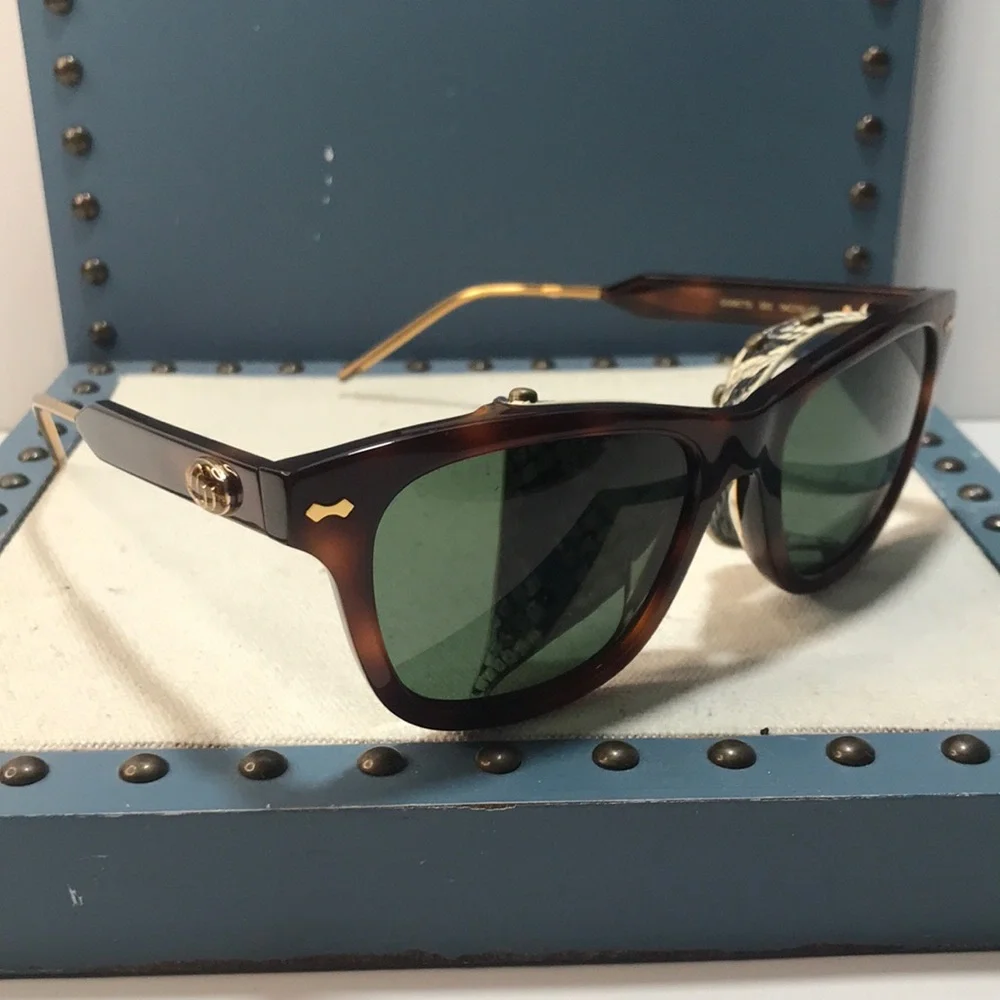 New Authentic Gucci  GG0671s 002 Tortoiseshell Sunglasses with Green Lenses